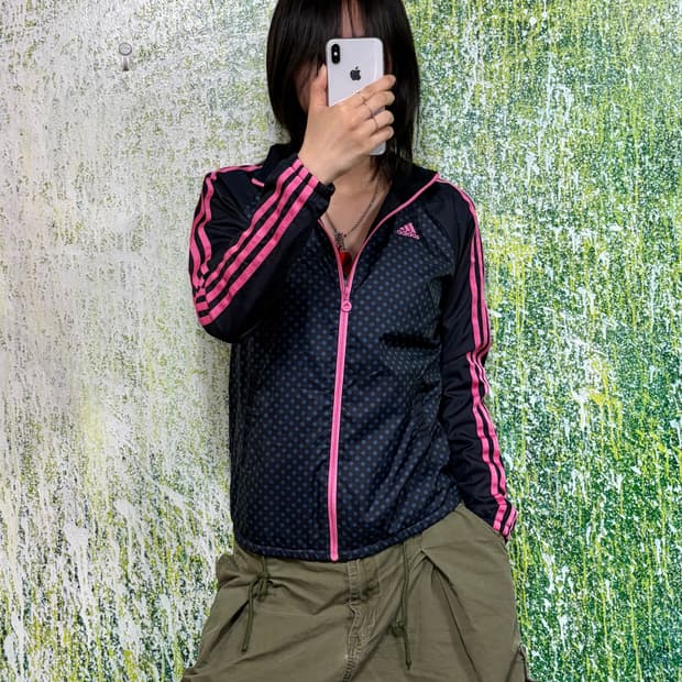 아디다스 대대장 땡땡이 블랙 핑크 도트 바람막이 S