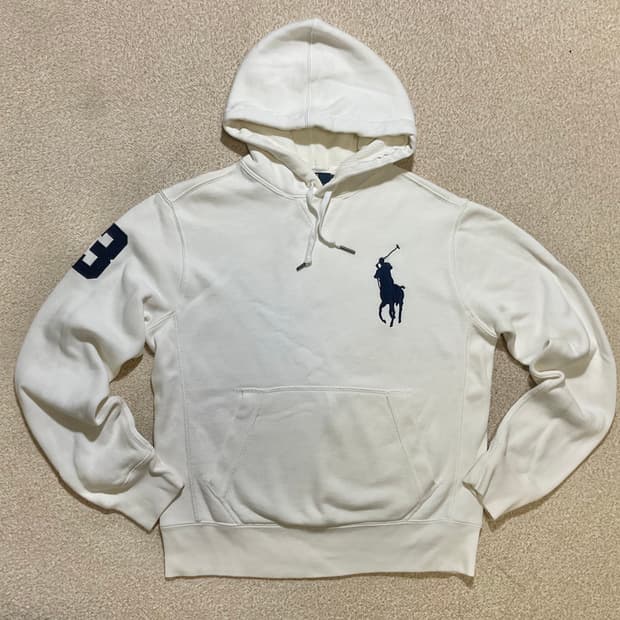 폴로 랄프로렌 빅포니 화이트 기모 후드티 자수 로고