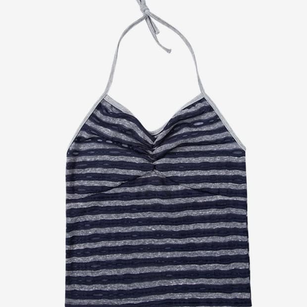 애즈온 V SHIRRING SLEEVELESS / NAVY