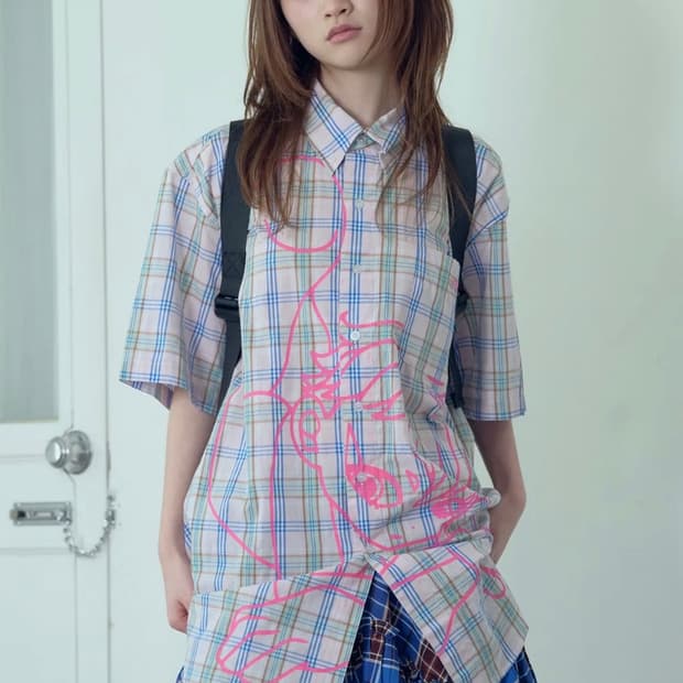 나이스고스트클럽 ANGEL CHECK BIG BIG HALF SHIRT