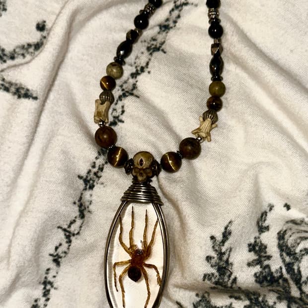'VY001' taxidermied spider necklace