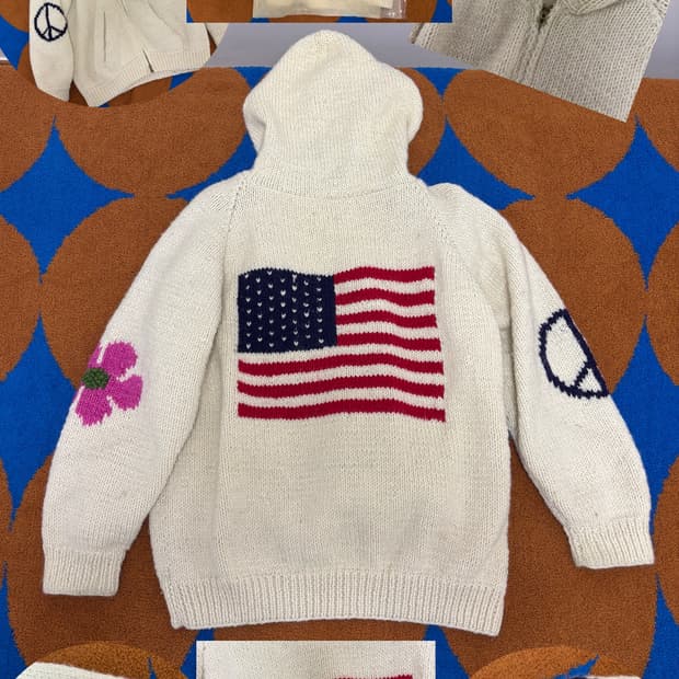 Macmahon 맥마혼 니팅 밀스 성조기 핸드니트스웨터 왈데스 투웨이자켓