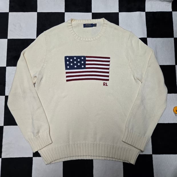L 폴로랄프로렌 성조기니트 크림 Made in usa