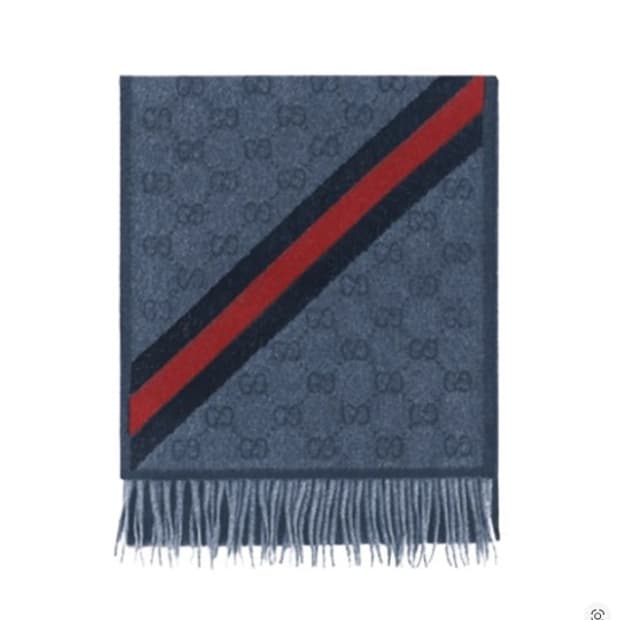 구찌 GG 뉴 니키 웹 울 머플러 미드나잇 블루