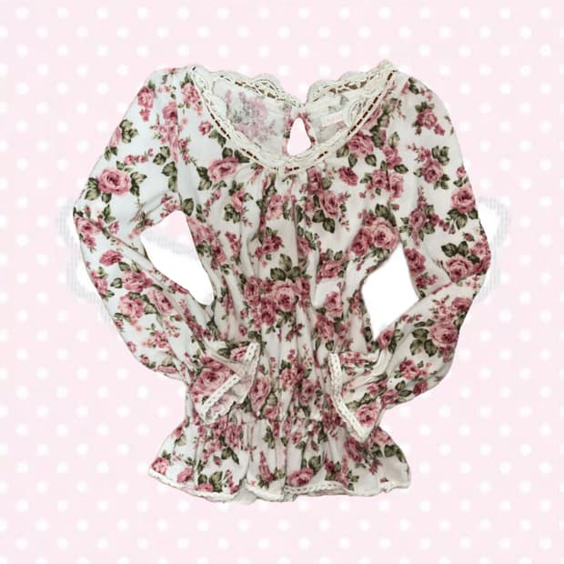 리즈리사 희귀매물 장미 꽃무늬 히메갸루 핑크 긴팔 탑 상의