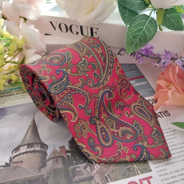 레오나르도 스트렐리 실크 레드 넥타이 9.8cm A+등급 K1295
