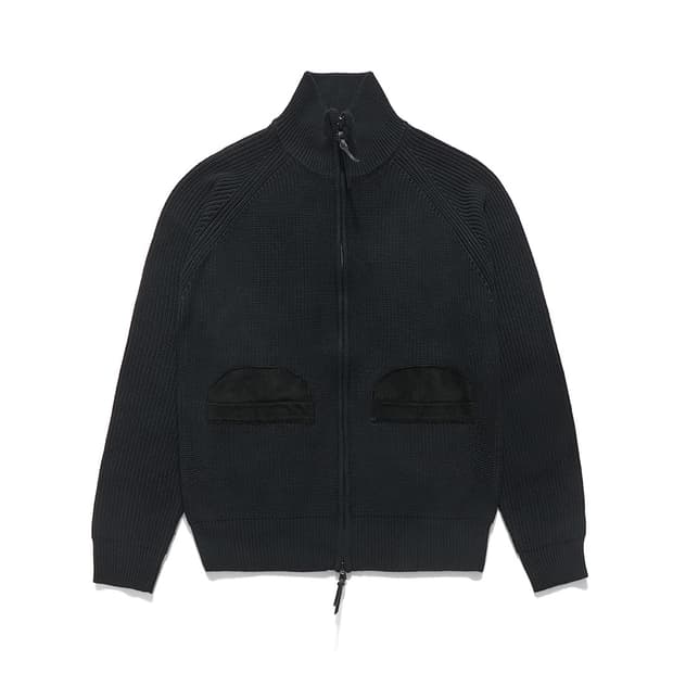 이스트로그 leather patch drivers zip-up knit