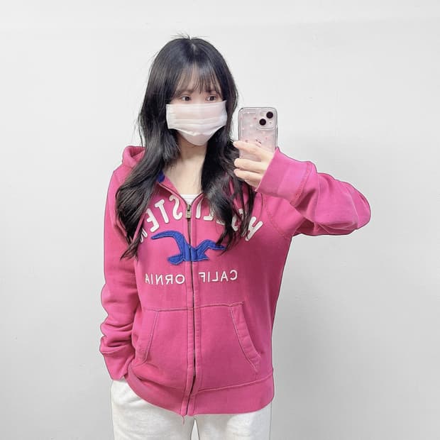 홀리스터 아치 로고 후드집업 핑크
