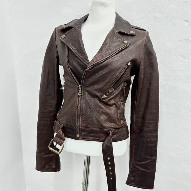 Lambs leather gold stud buttoned jacket