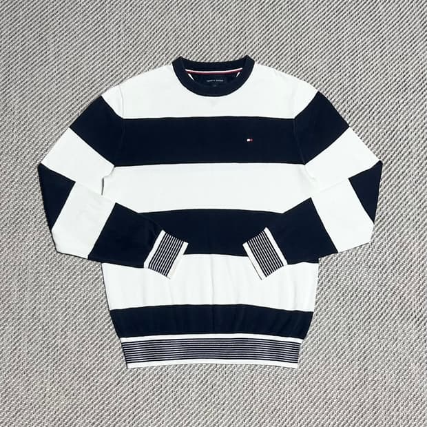 [S] Tommy 타미힐피거 네이비 코튼 라운드 니트