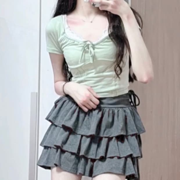 빈티지 라운드 셔링 스판 티셔츠 반팔티 러블리 핀터깔