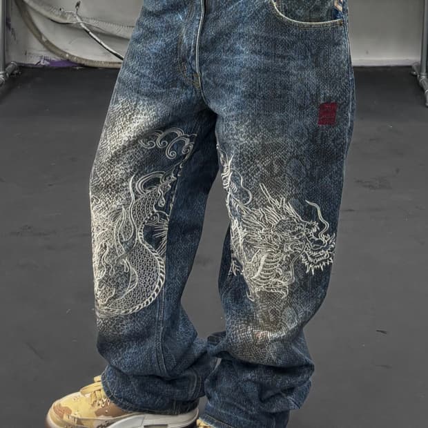 카라쿠리 타마시 뱀피 드래곤 데님팬츠
