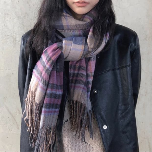 숍귀리 바이올렛 체크 머플러
