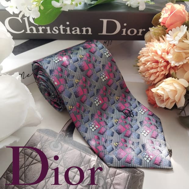 크리스찬 디올 넥타이 그레이 자카드 패턴 8.4cm A등급 K2146
