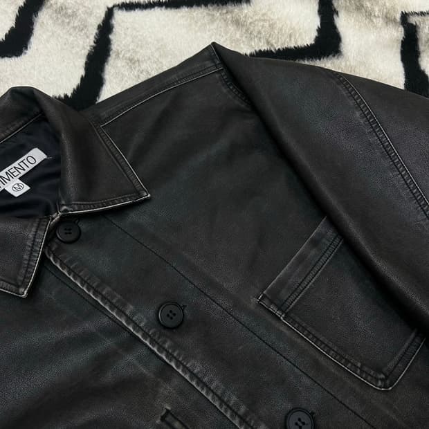 [M]파르티멘토 오버핏 레더 워크 자켓/블랙