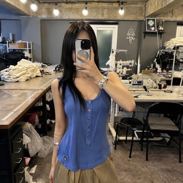 Karen Millen Rib Henley Sleeveless Top