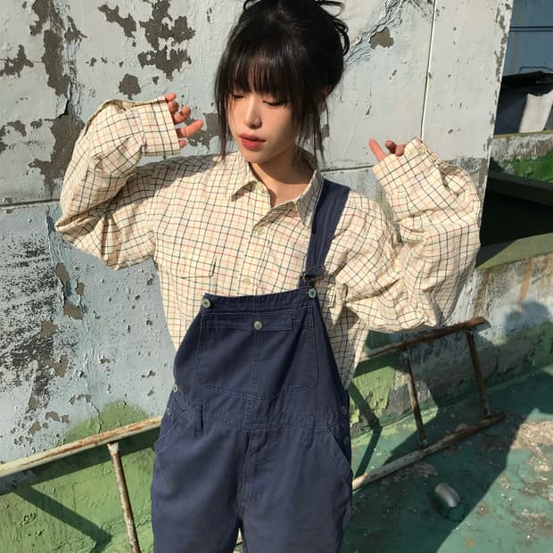 빈티지 네이비 멜빵