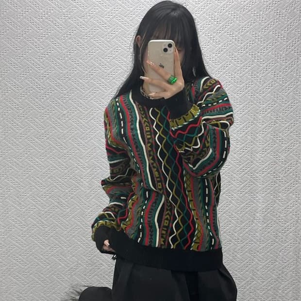 VIESTENI 일본 빈티지 보헤미안 멀티패턴 니트 M C08173