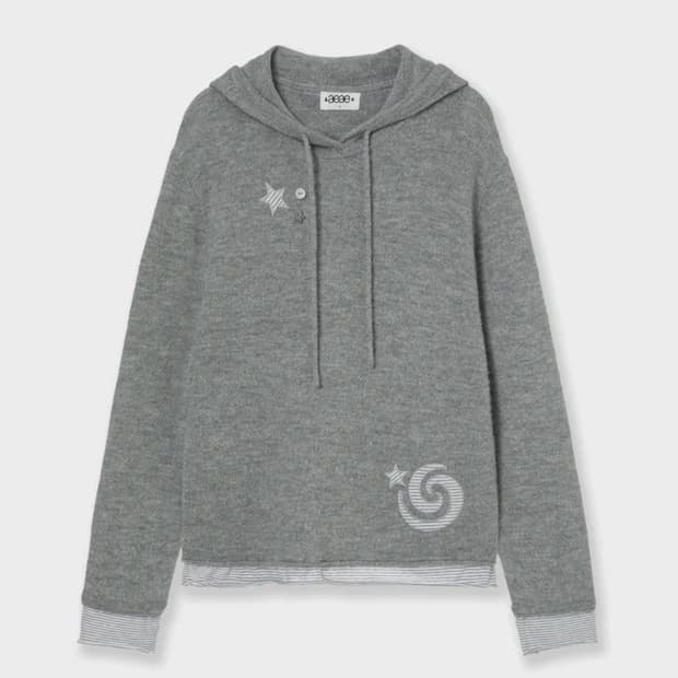 에이이에이이 LAYERED KNIT HOODIE [GREY]