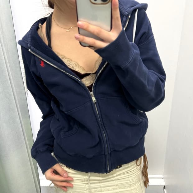 폴로 네이비 기모 후드집업