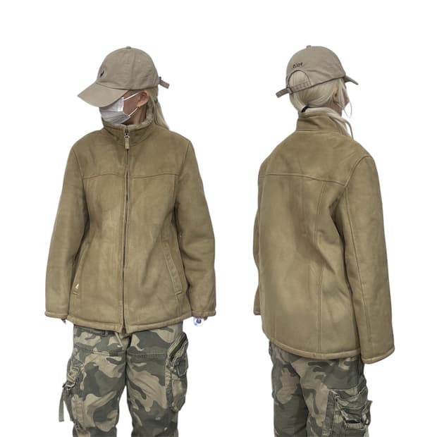 90s 빈티지 베이지 스웨이드 기모 바시티 자켓 M