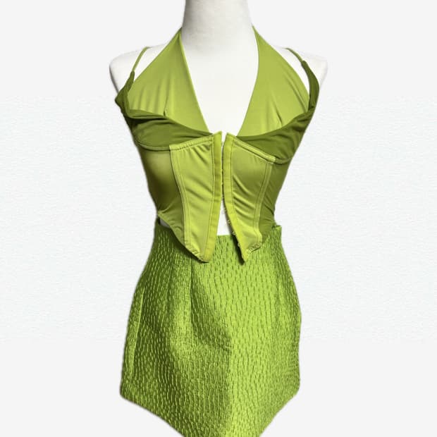 자라 그린 홀터넥 코르셋 투피스 세트 셋업