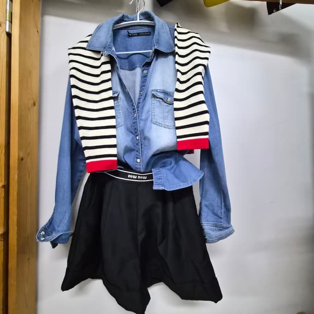 자라 데님 스판 셔츠