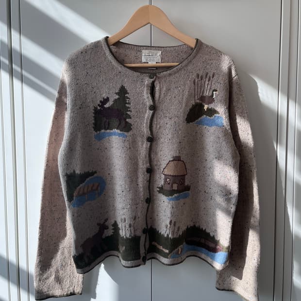 Christopher Banks 오트밀 풍경 니트 가디건 