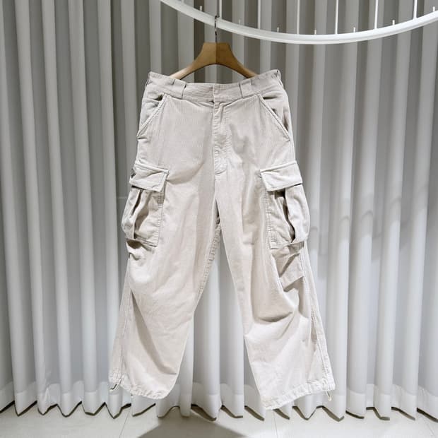 S / 프라다 로고 코듀로이 베이지 카고팬츠