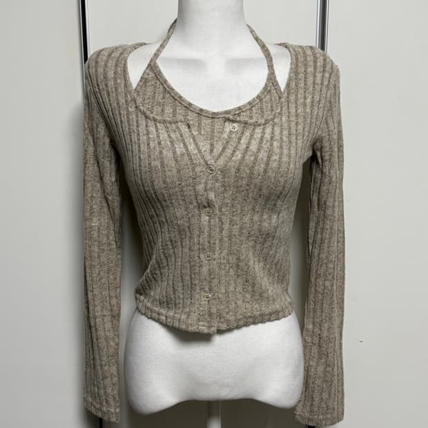 피치 홀터 가디건 세트 