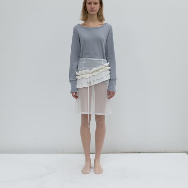 MESH LAYERED MIDI SKIRT IN WHITE