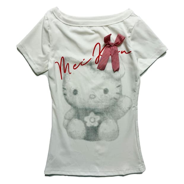 새상품 체크리본 반팔 (화이트)