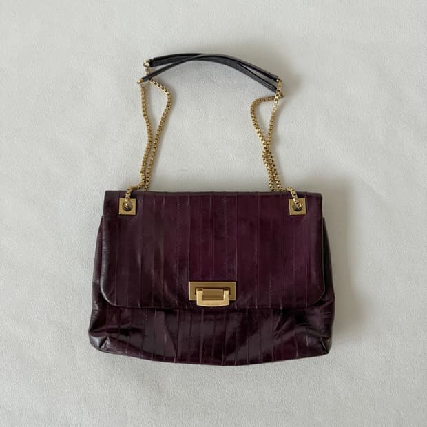 Pre owned 가오리 레더 체인 숄더백