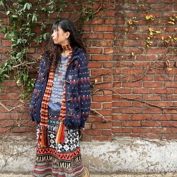 울 니트 후드 더플 가디건