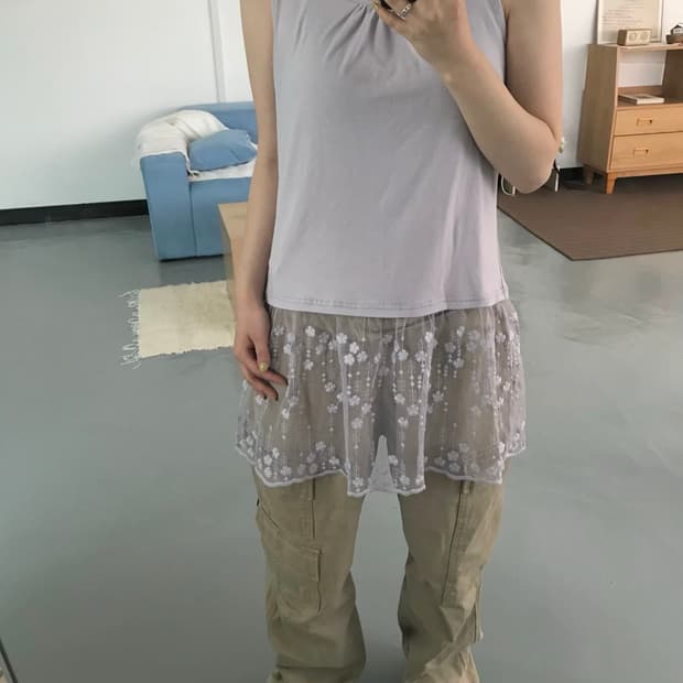 빈티지 연보라 레이스 레이어드 셔링 나시