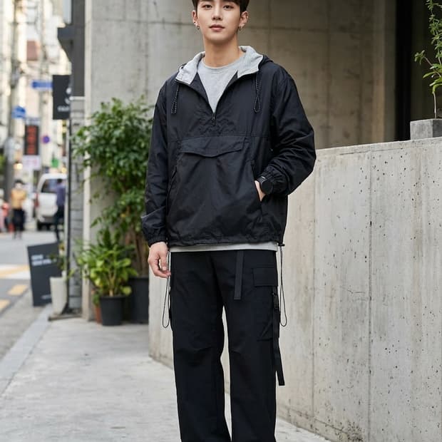 아비렉스(AVIREX) 나일론 하프집업 아노락 블랙