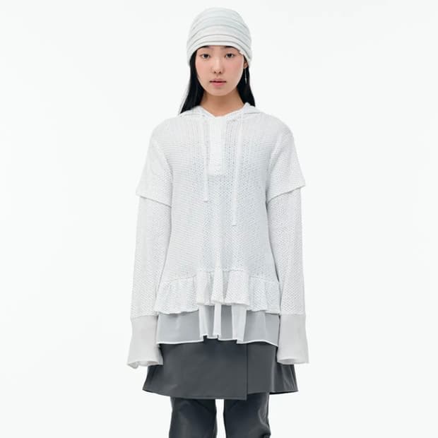 뚜오미오 FRILL CHIFFON HOODIE [WHITE]