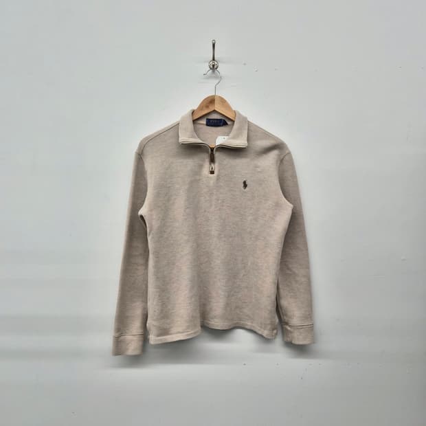 폴로 랄프로렌 오트밀 베이지색 코튼 하프 니트 집업 남성 S