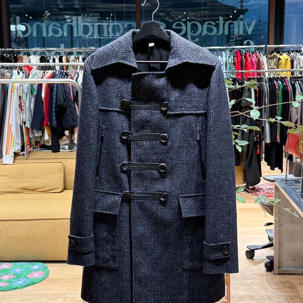 존 갈리아노 네이비 트위드 울 더플 코트 