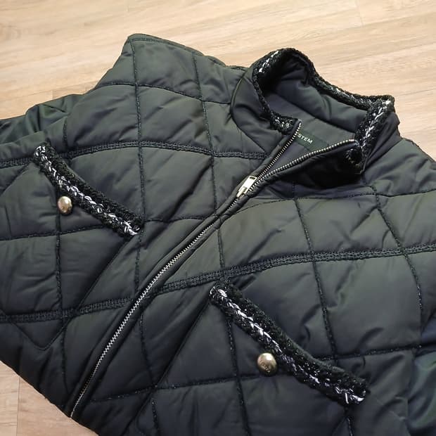 한섬 시스템 트위드포인트 구스 퀄팅 자켓 조끼 패딩