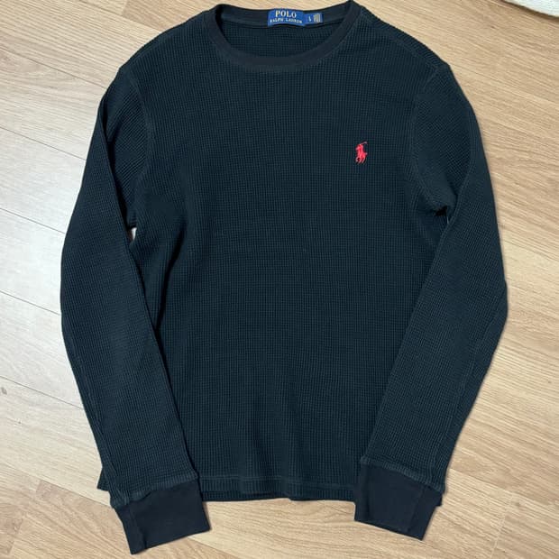 폴로 폴로랄프로렌 블랙 와플 면 티셔츠 롱슬리브