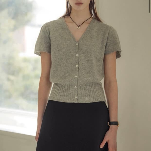 틸아이다이 소프트 울 하프 슬리브 가디건 그레이