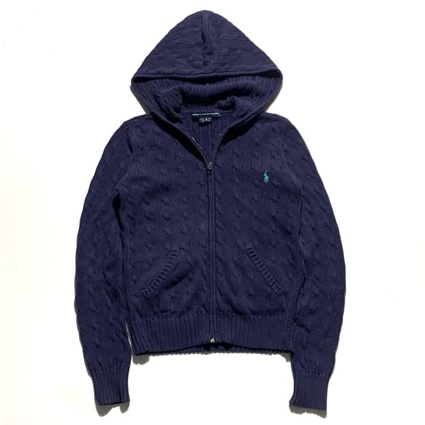 폴로 케이블 후드 니트집업