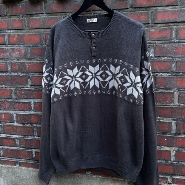 간사이 야마모토 진스 헨리넥 노르딕 니트 