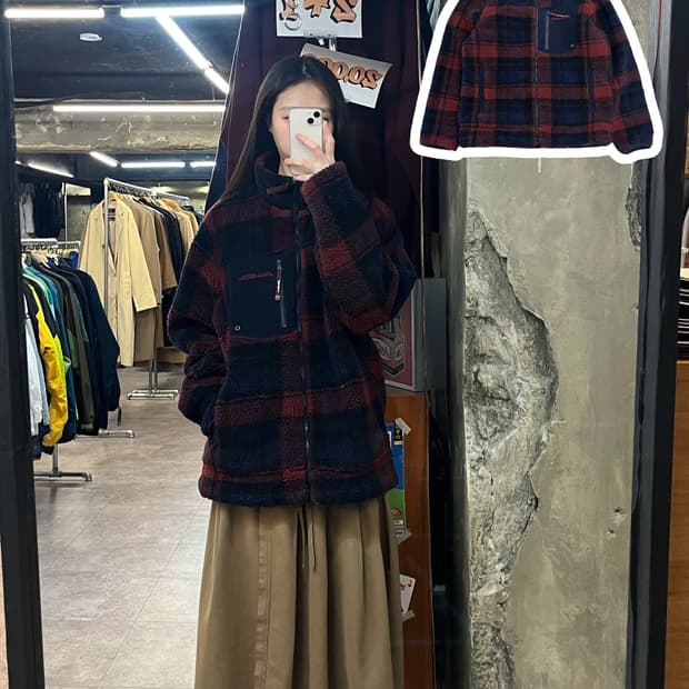 에디바우어 체크 플리스 자켓 레드 L #csz3571