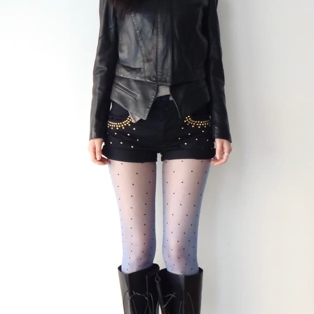 Gold stud point mini pants / black