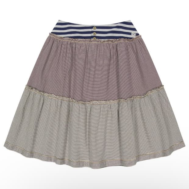 COLORED STRIPE MIDI SKIRT GRAY BEIGE