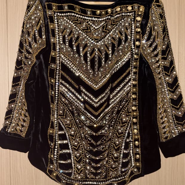 발망 x h&m 콜라보 벨벳 비즈 펄 자켓