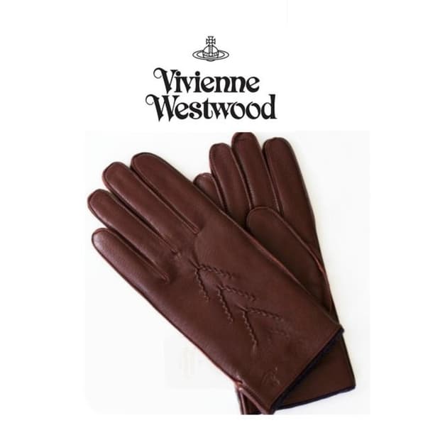 비비안웨스트우드 남성용 V 스티치 가죽 장갑 브라운 (새상품)