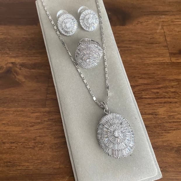 큐빅 반지 귀걸이 목걸이 세트